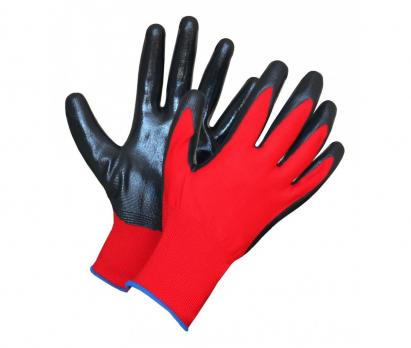 Перчатки нейлоновые с нитриловым обливом черные/красные люкс (1 пара)