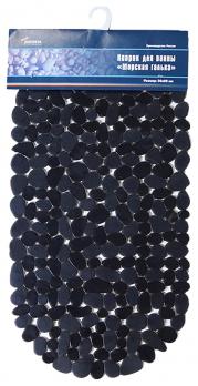 Коврик на присосках 69x36 см Морская галька однотонный черный