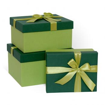 Коробка подарочная 23x19x13 см Бант темно-зеленая/светло-зелеленая (арт. Д10103П.083)