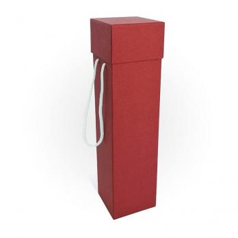 Коробка подарочная под бутылку 8x8x31 см бордо белый шнурок