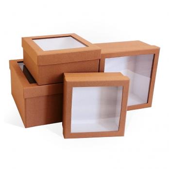 Коробка подарочная 19x19x9 см с окошком светлый орех (арт. Д10103К.162)
