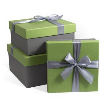 Коробка подарочная 19x19x9 см Бант Зеленый верх серый низ (арт. Д10103К.063)