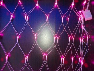 Электро гирлянда сетка 1,5x1,5 м 160 LED розовая черный провод (арт. LWН-1-8)