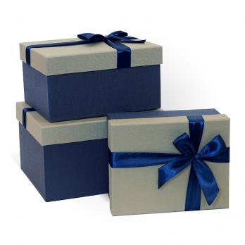 Коробка подарочная 19x15x9 см Бант светло-серый темно-синий (арт. Д10103П.120)
