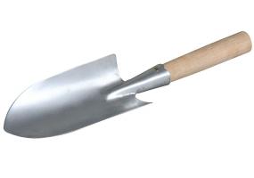 Совок посадочный большой широкий нержавеющая сталь 0,8 мм с деревянной ручкой