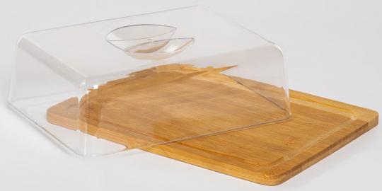 Сырница 25x19 см бамбук квадратная с пластиковой крышкой (арт. 52826)