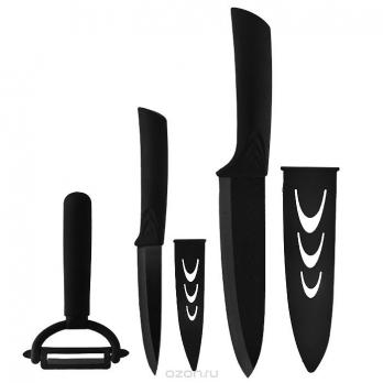 Ножи керамические Borner Kaiken (набор 5 предметов) (нож разделочный 15 см + чехол, нож универсальный 10 см + чехол, ножовощечистка)