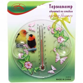 Термометр уличный круглый Цветы-Птички, на присосках (арт. NA1666/2064)